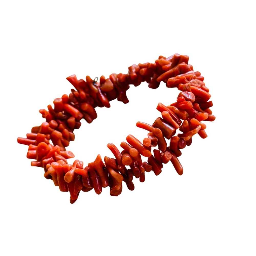 VtG Red‎ Coral Branch Genuine wrap coil Bracelet Necklace Beaded Natural 1940s